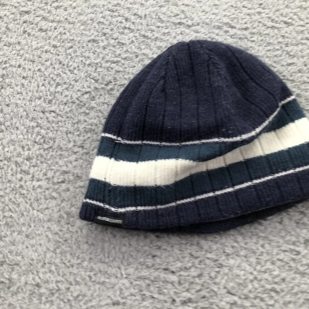 Adidas Hat Beanie Mens One Size Blue White Stripe Reversible Climawarm Winter